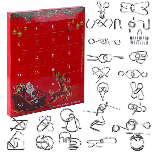 24 Christmas Advent Calendar Wooden Luban Lock Brainteaser Puzzle Toy