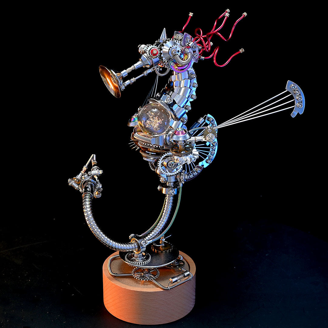 Cyberpunk Seahorse with Music Box Deep-sea 3D Metal Puzzle Mechanical Assembly Model Kit 1000+PCS