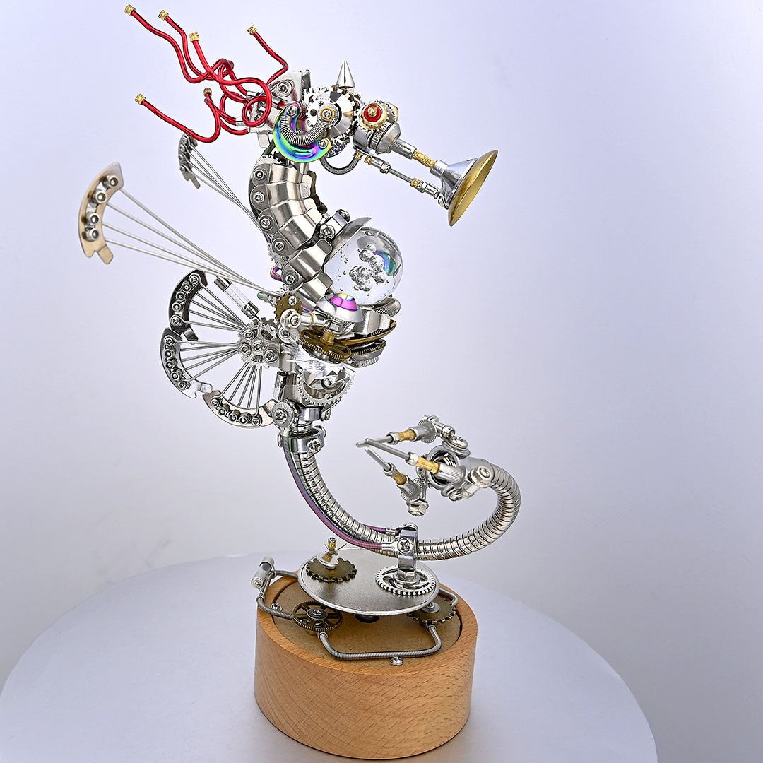 Cyberpunk Seahorse with Music Box Deep-sea 3D Metal Puzzle Mechanical Assembly Model Kit 1000+PCS