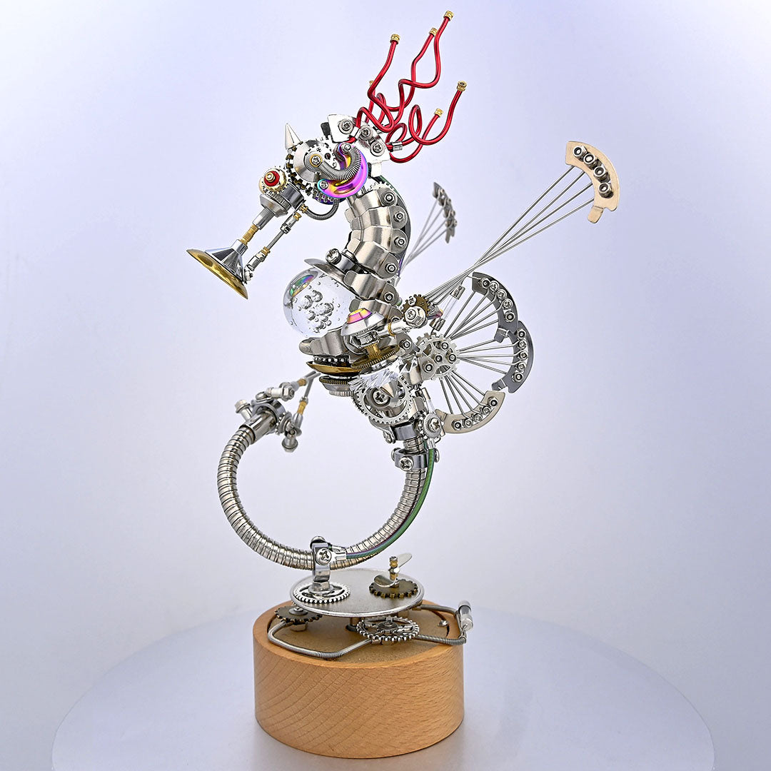 Cyberpunk Seahorse with Music Box Deep-sea 3D Metal Puzzle Mechanical Assembly Model Kit 1000+PCS