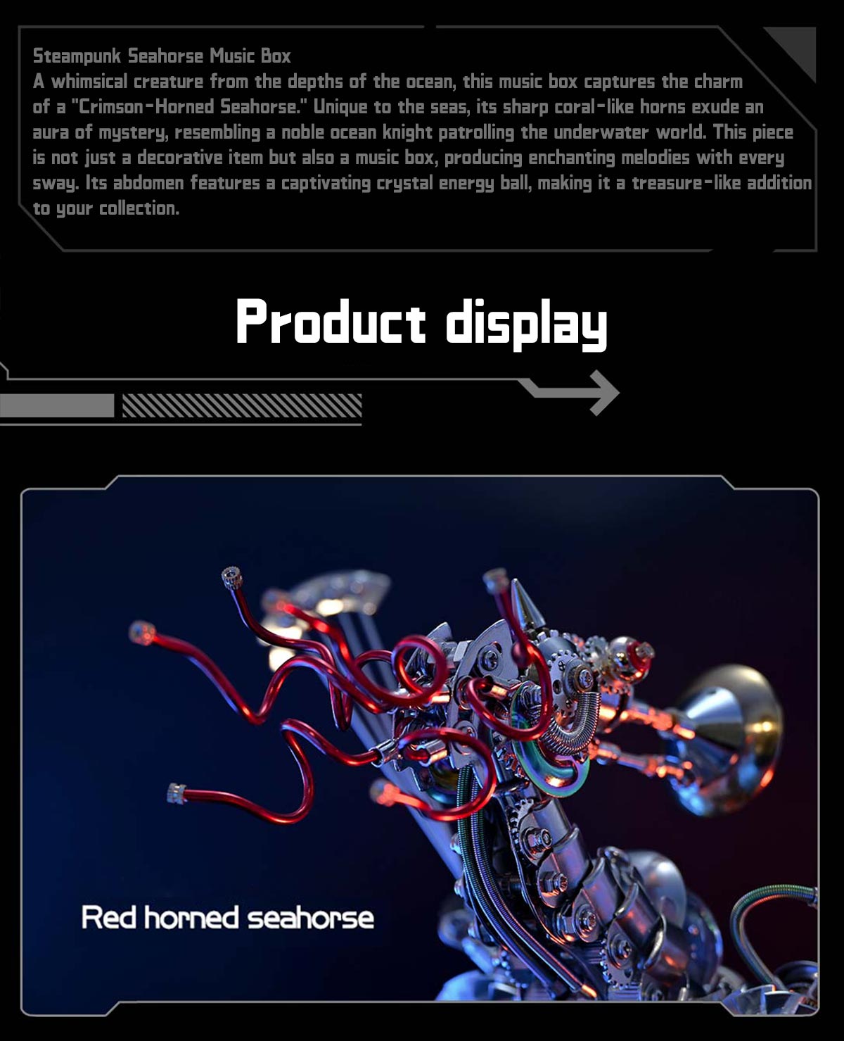 Cyberpunk Seahorse with Music Box Deep-sea 3D Metal Puzzle Mechanical Assembly Model Kit 1000+PCS