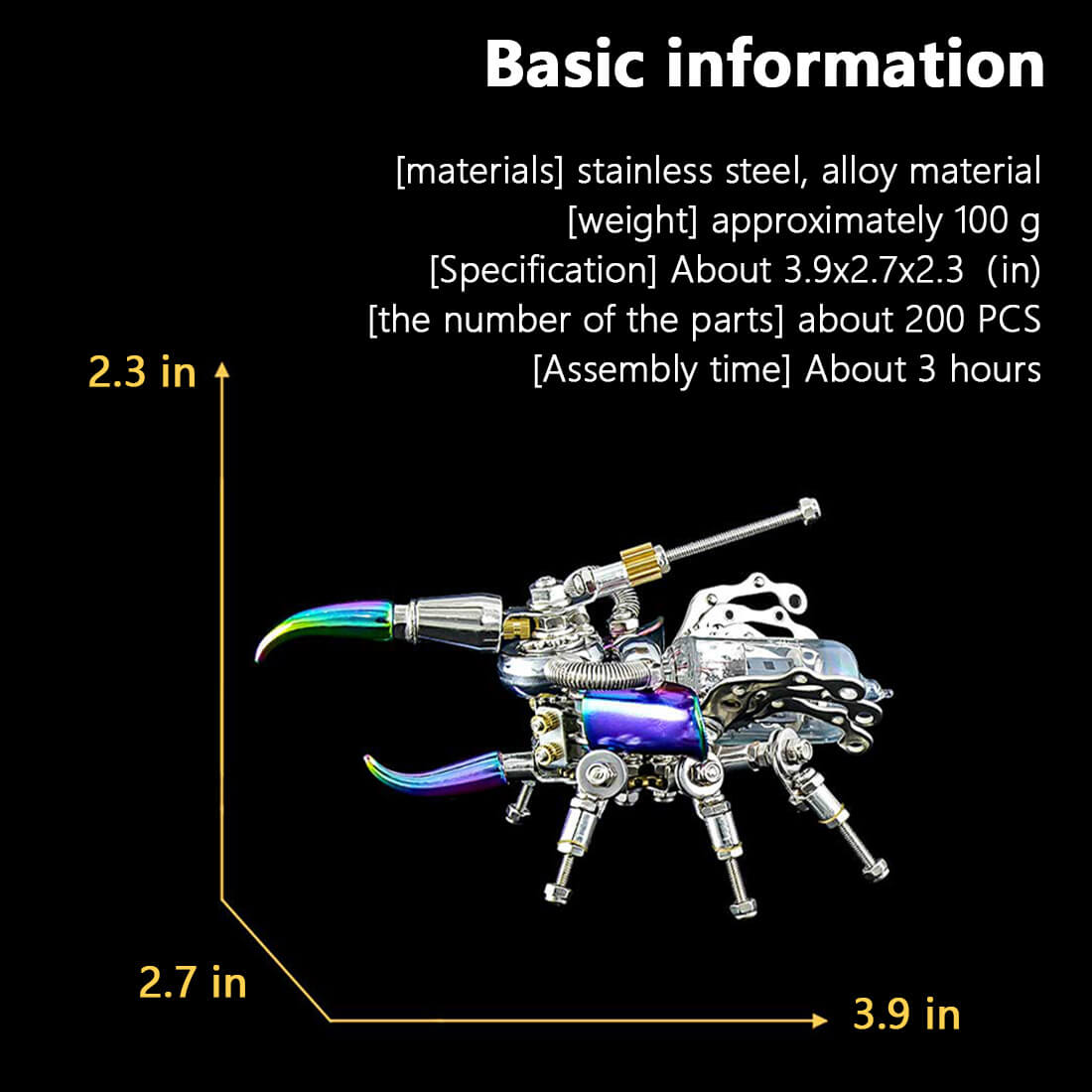 Punk Rhinoceros Beetle 3D Metal Puzzle Insect DIY Kits with Light