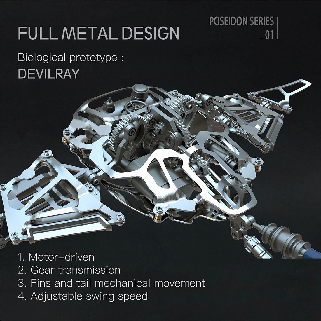 Sci-fi White Mobula Manta Ray 3D Metal Mechanical DIY Model Kits Artwork Sculpture Decorations