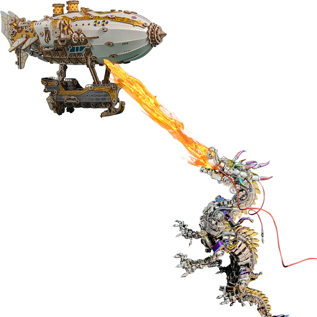 Steampunk Airship Blimp with Dragon Model Building Toys Sci-fi Spaceship Dragon DIY Kits for Adult