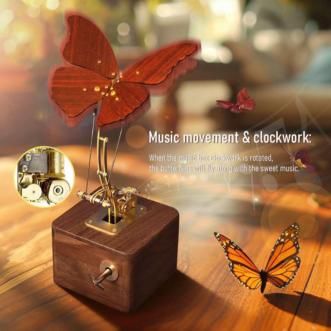 Steampunk Mechanical Butterfly Music Box Wooden Model Kits