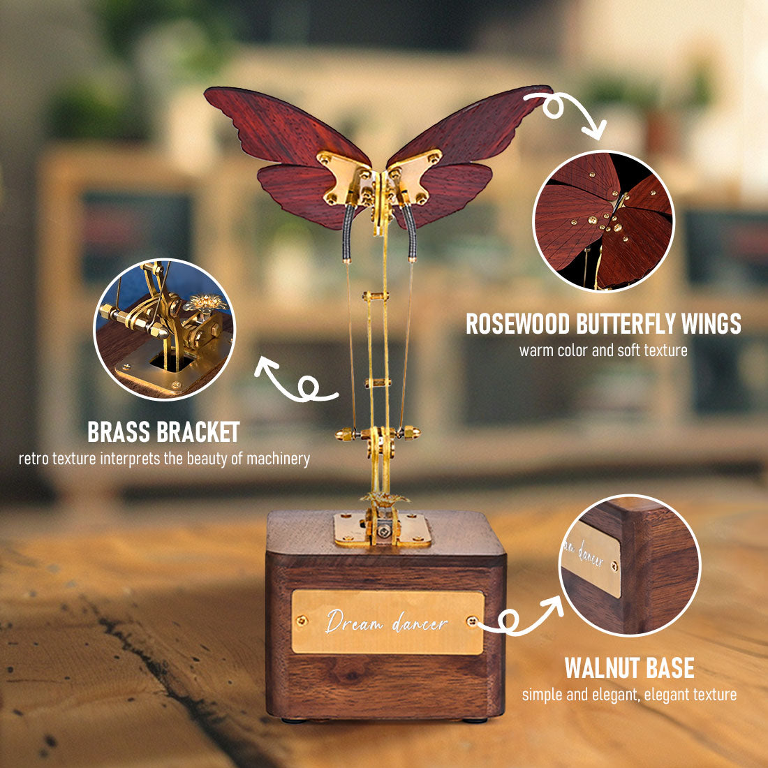 Steampunk Mechanical Butterfly Music Box Wooden Model Kits