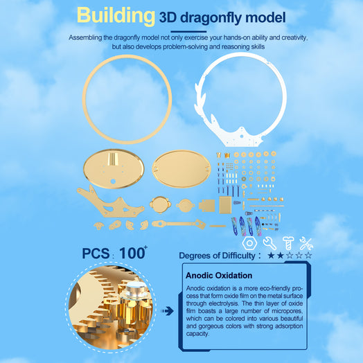 Golden Dragonfly Kinetic Art 3D Metal Model Kits 100pcs