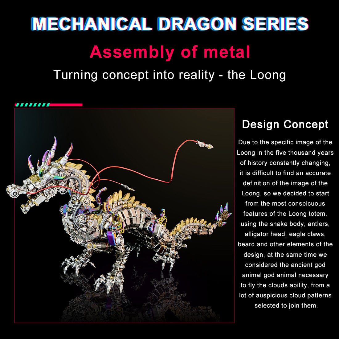 2030+PCS Punk Mechanical Metal Large Dragon Model Kit Difficult Puzzle 50cm