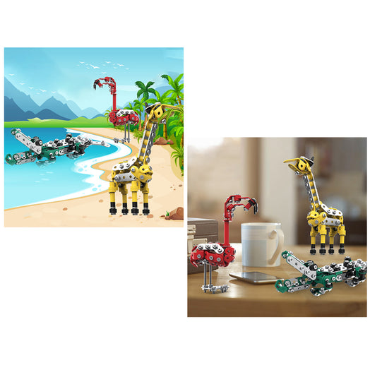 3Pcs/ Set DIY Metal Flamingo Giraffe Crocodile Toy Animal Model Set