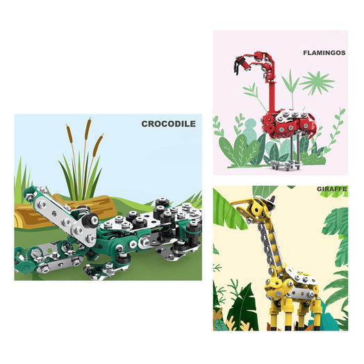 3Pcs/ Set DIY Metal Flamingo Giraffe Crocodile Toy Animal Model Set