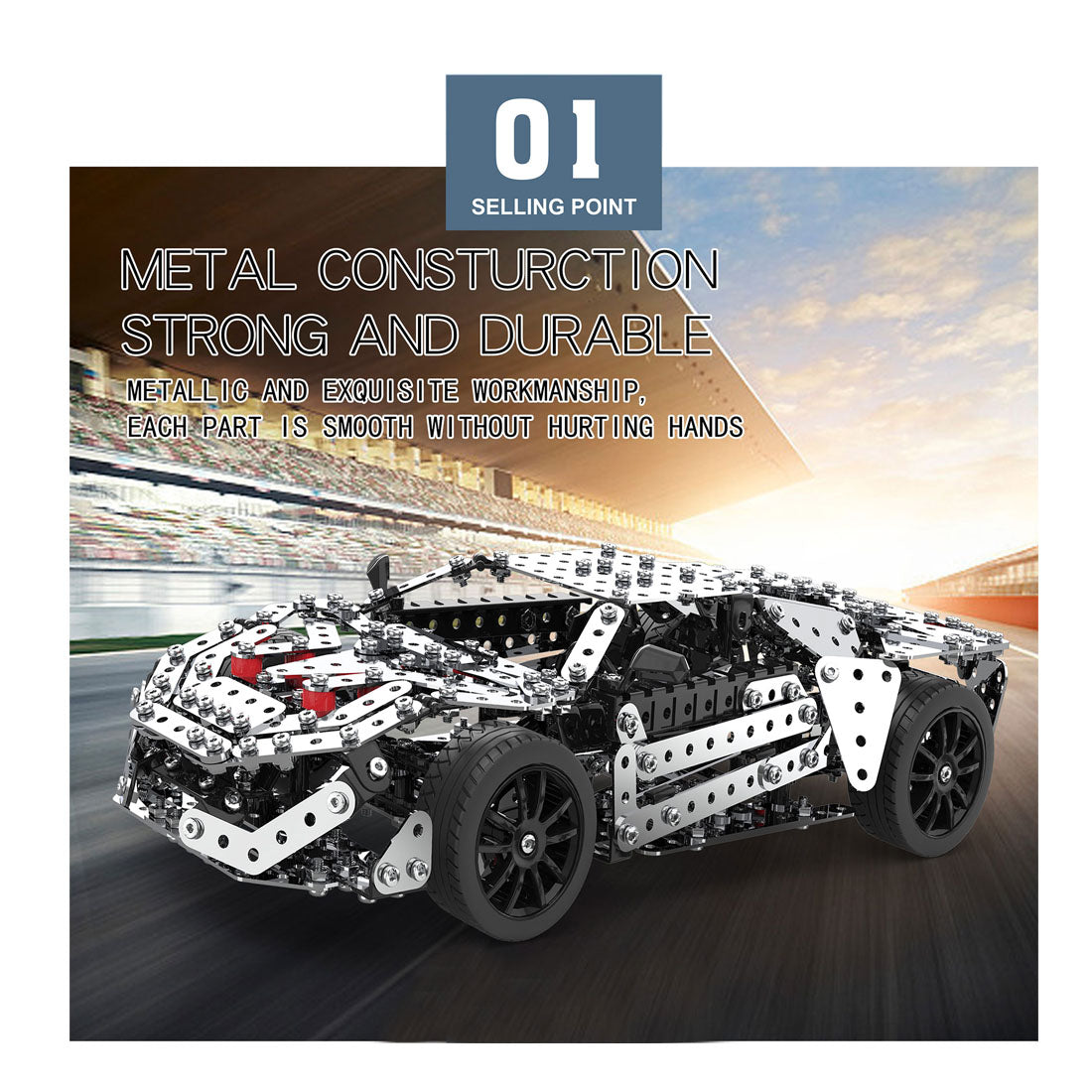 Model Car Kit - 3D Model kit Silver Bullet - Moving Wind-Up Retro Car Model  | 3D Puzzle for Adults - Metal DIY Kit | Beautiful Metal Model Car